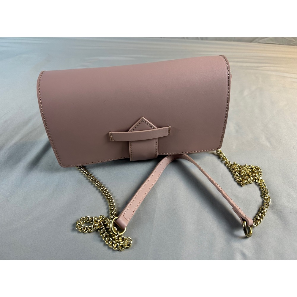 Neiman Marcus Pink Leather Crossbody Bag Gold Chain Strap Made in Italy New
